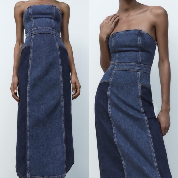 Zara Blue Patchwork Denim Dress - Picture 14 of 17